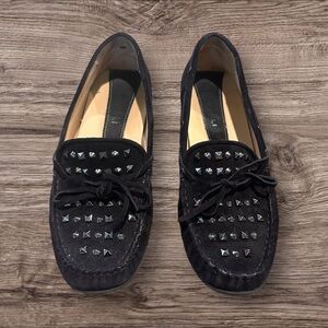 Vaneli Women’s Black Suede Studded Loafer Flats Shoes Size 7.5M